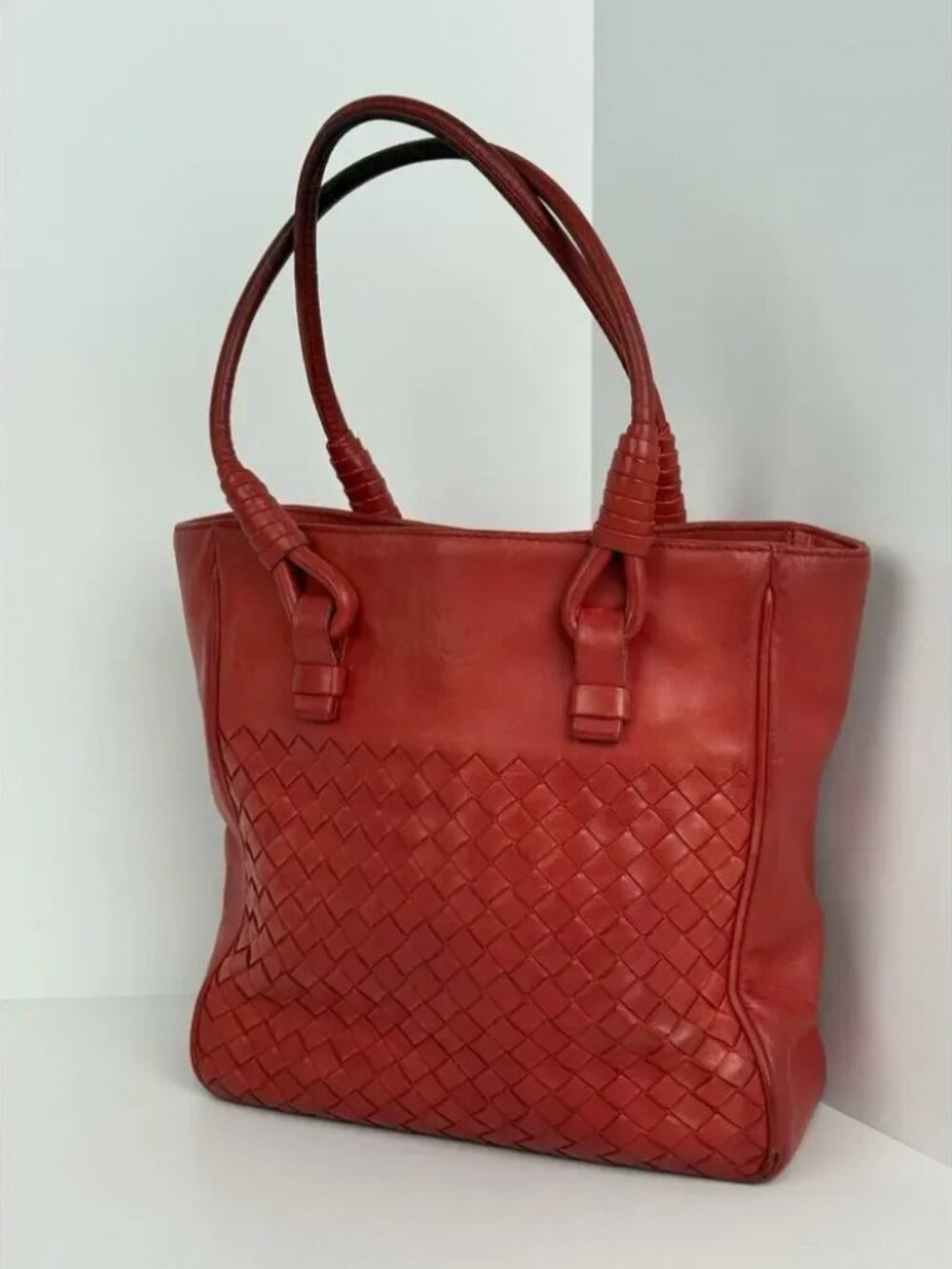 Bottega Veneta Red Leather Tote Bag